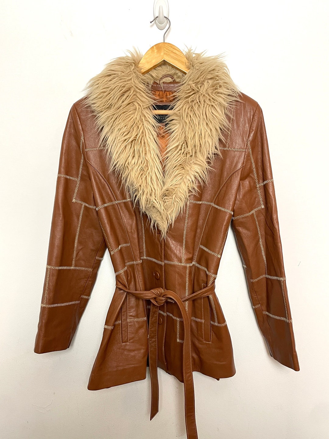 00s leather fur jacket LGB 14th y2k