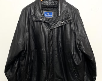 Vintage 1990s Genuine Black Leather Zip Up Bomber Jacket (size adult XL)