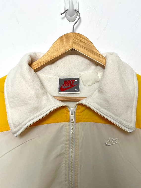 Vintage annees 1990 Nike Spell Out Mini Swoosh Logo Jaune et Blanc Zip Up Fleece Lined Heavy Coupe vent Veste convient aux adultes Large Etsy France