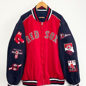 Vintage Boston Red Sox MLB Baseball Fenway Park World Series Patchwork Reversible Zip Up Bomber Jacket (size adult XL)