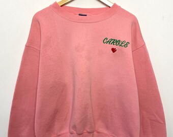 Vintage 1990s Carole besticktes Herz rosa Sweatshirt mit Rundhalsausschnitt (passend für Erwachsene Medium)