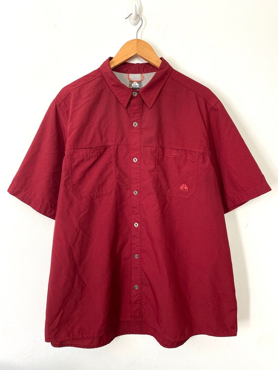Vintage 1990s Nike ACG Red Button Up Short Sleeve 