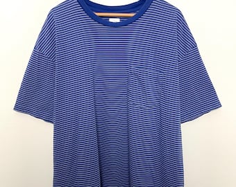 Vintage 1990s Gap Striped Long Sleeve Blue Pocket Tee Shirt (size