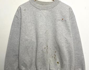 Sudadera de trabajo Carhartt Spell Out con cuello redondo, color gris, años 90 (talla grande para adulto)