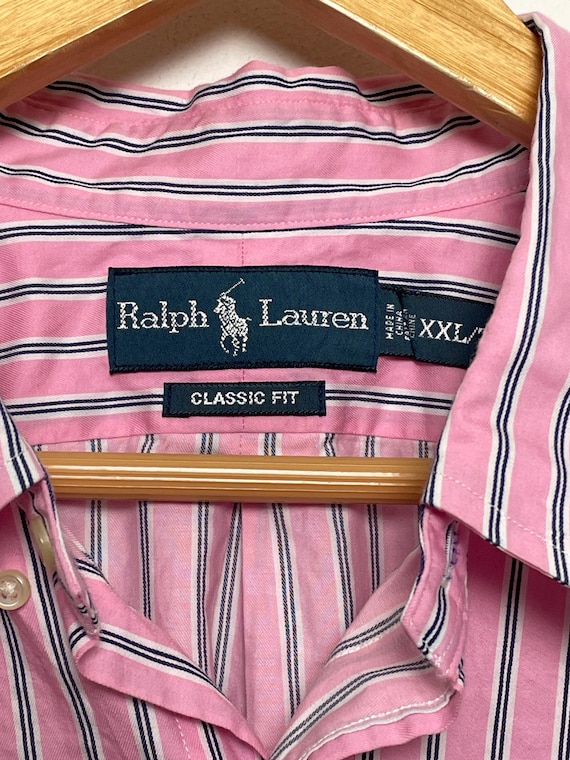トップス 90s Polo by Ralph Lauren Caldwell pink Vintage 90s Pink Polo Ralph Lauren Striped Shirt - X-Large