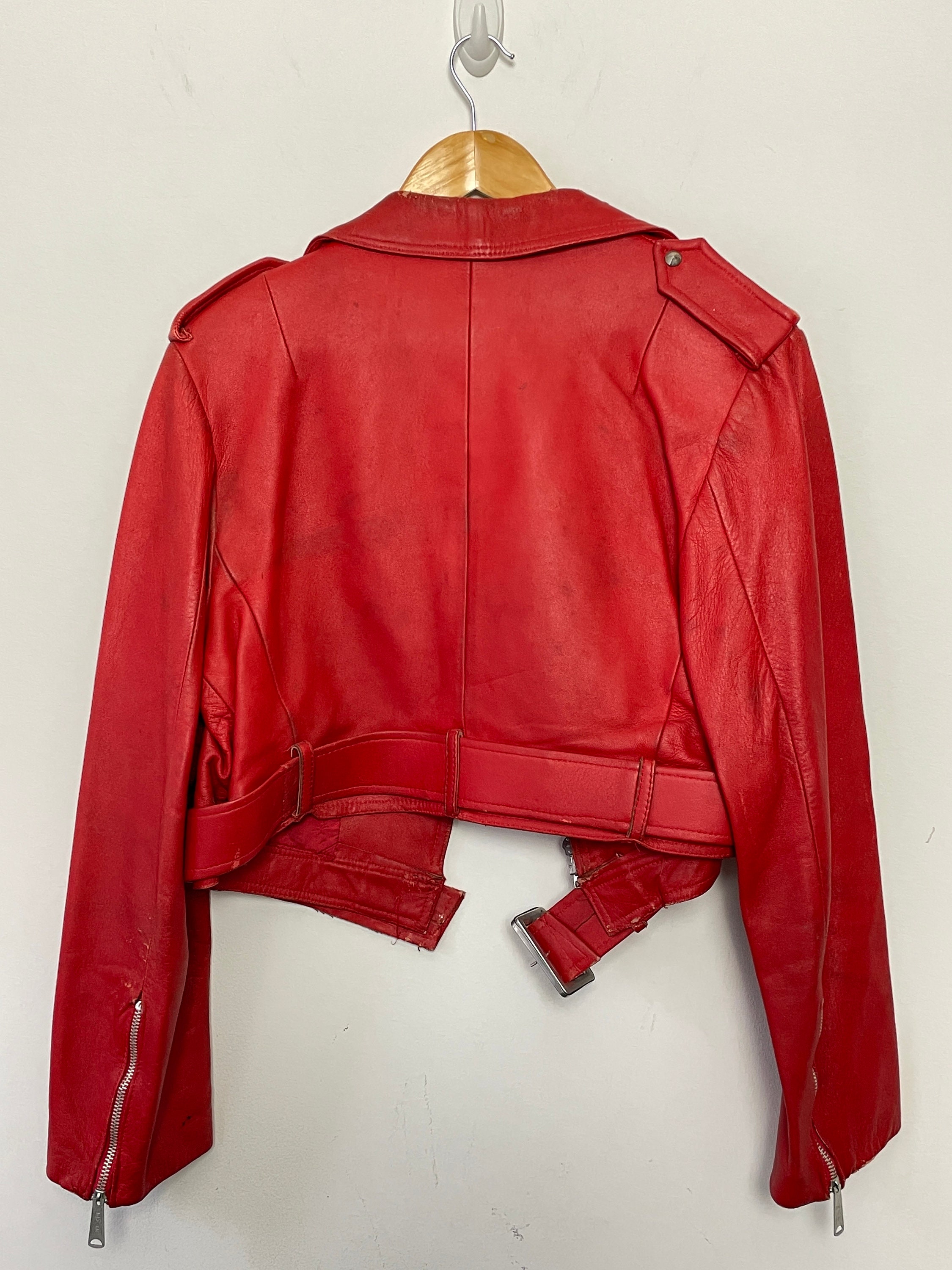 Vintage 1960s Red Leather Cropped Fit Studded Chain Emblem