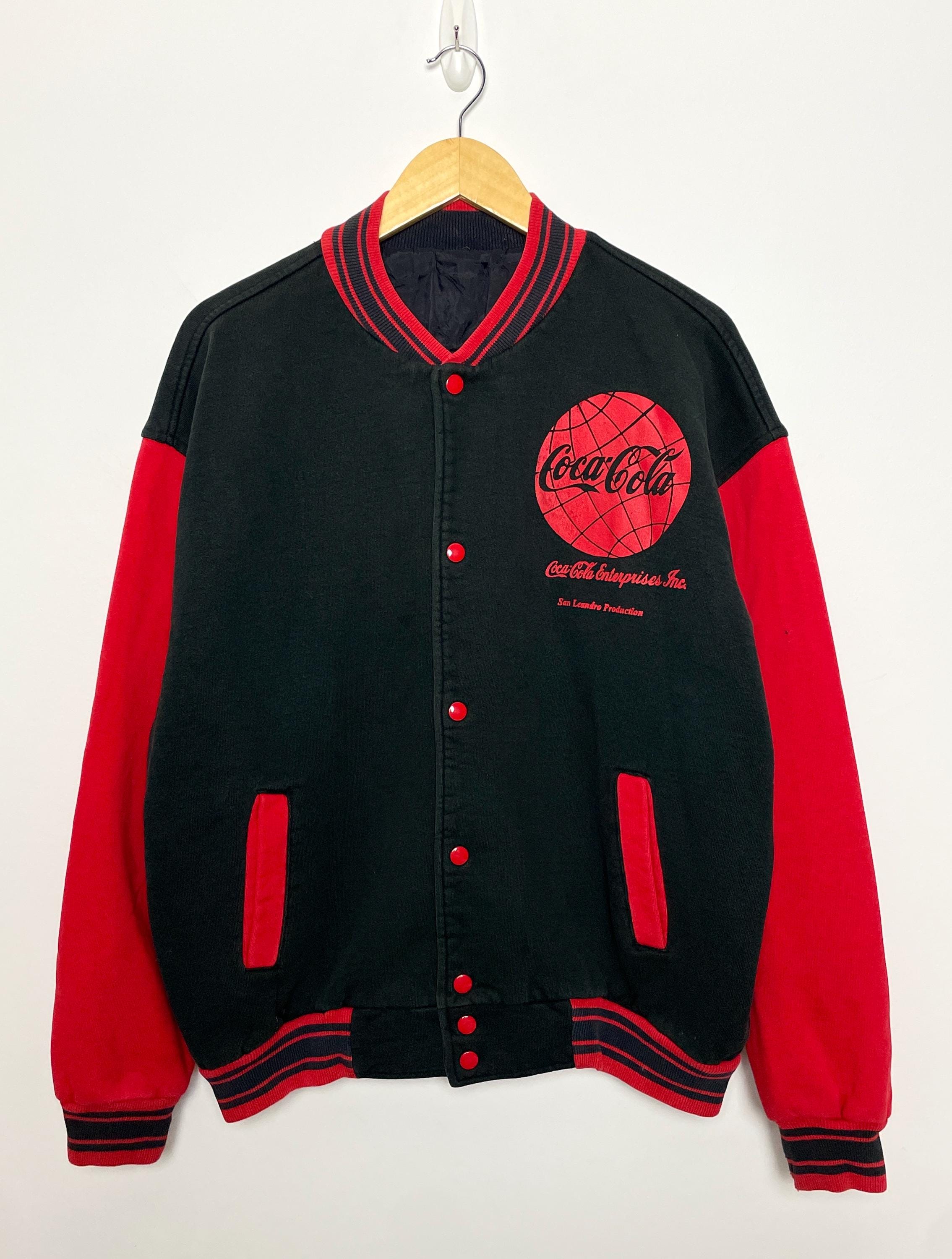 Vintage 1990s Coca Cola Button up Black and Red Sweatshirt Bomber