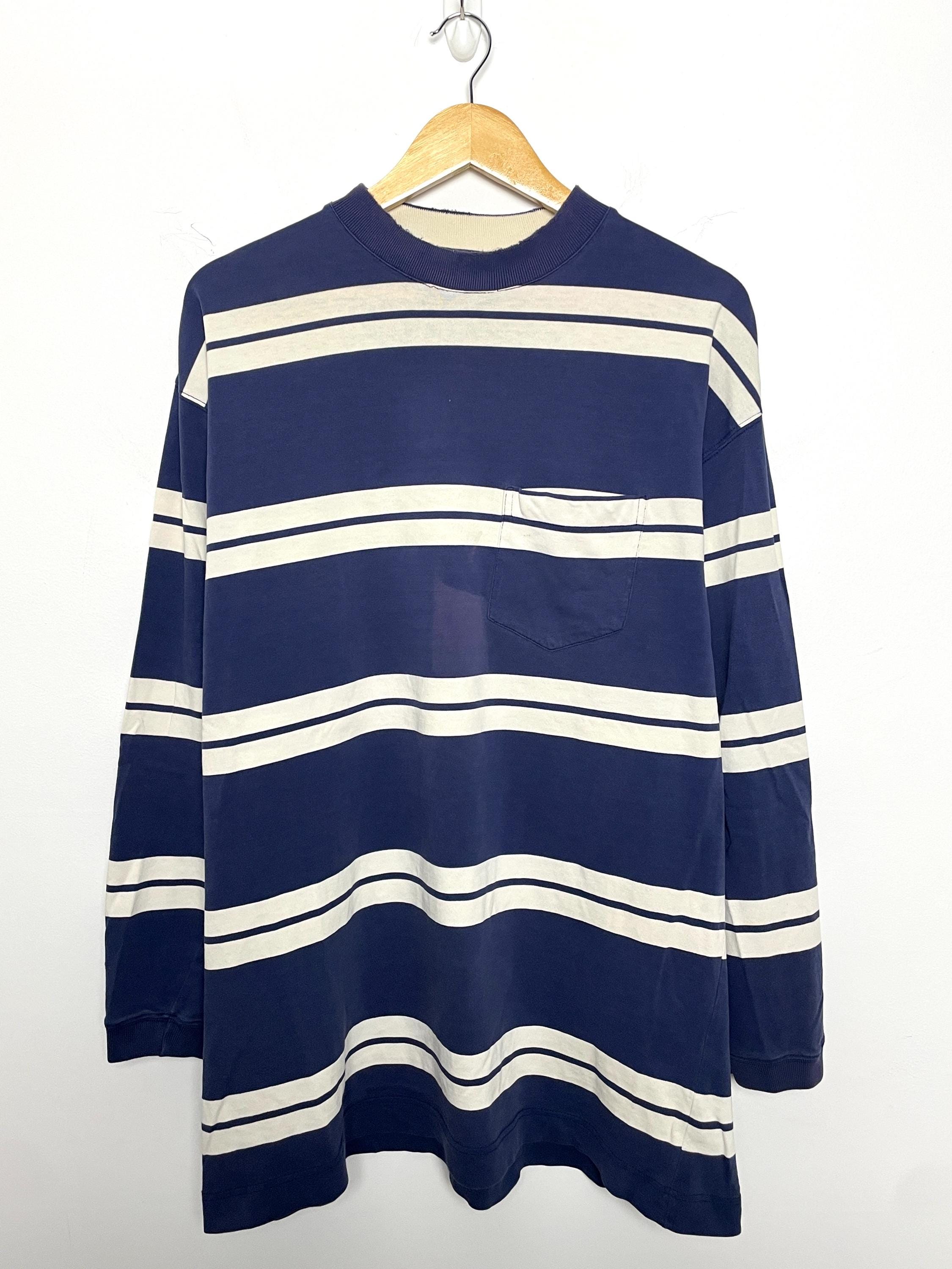 Vintage 1990s Gap Striped Long Sleeve Blue Pocket Tee Shirt (size