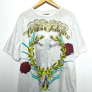 Early 2000s Christian Audigier Ed Hardy Style Y2K Rhinestone Skull Graphic Tee Shirt (fits adult XL)
