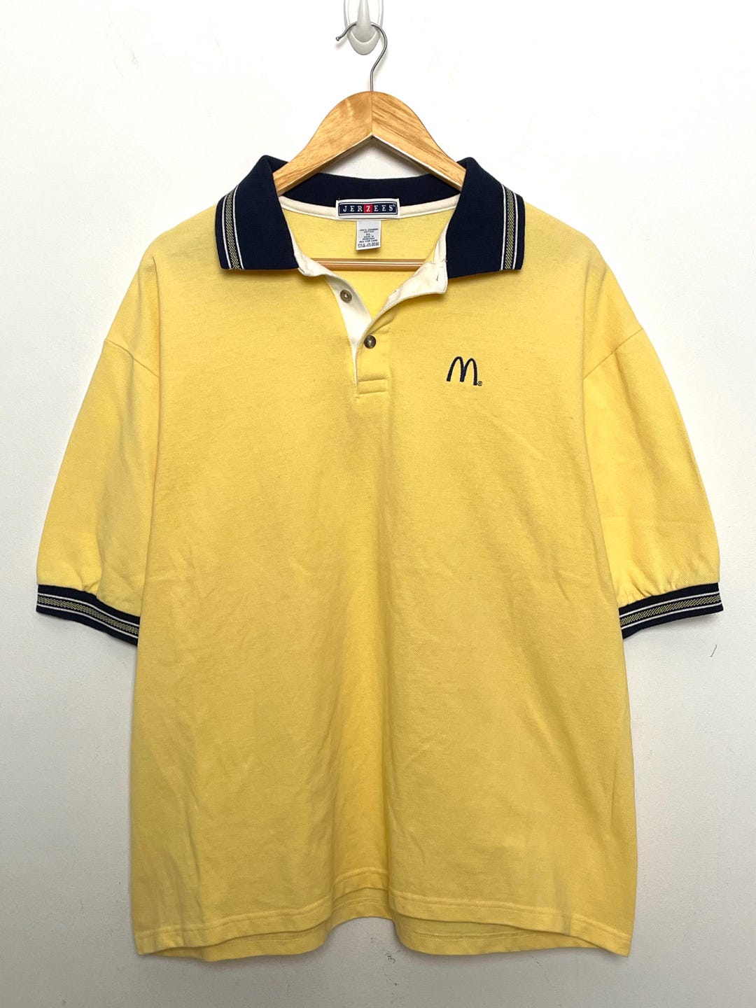 Vintage 1990s Mcdonald's Restaurant Embroidered Logo Ringer Yellow