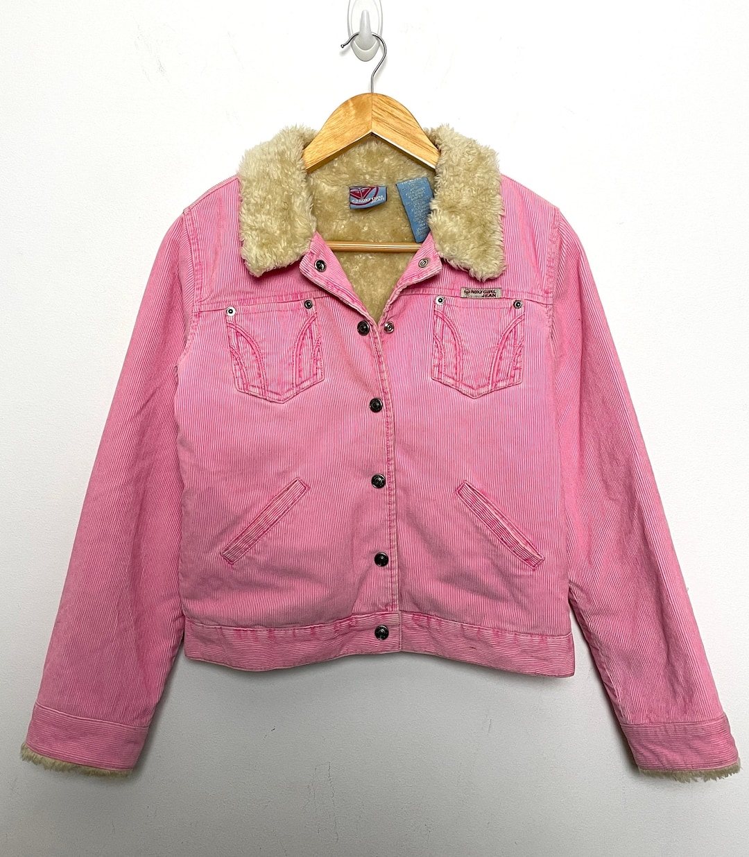 Vintage Y2K 2000s Women's Roxy Girl Jean Pink Corduroy Faux Fur
