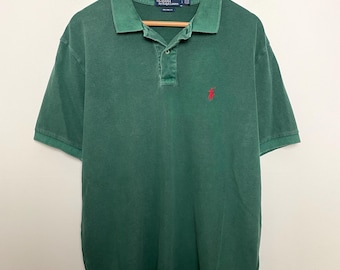 Koszulka polo z krótkim rękawem Polo Ralph Lauren w kolorze zielono-czerwonym z lat 90. (rozmiar L dla dorosłych)