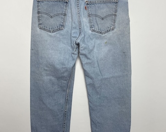 Vintage 1990s Levi’s 505 Orange Tab Regular Fit Straight Leg Distressed Blue Denim Jeans (fit size 34)