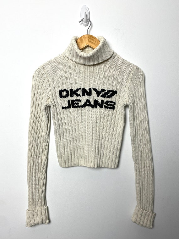 日本最大の Y2k 2002 Vintage DKNY Turtleneck Knit Logo Out Spell Jeans トップス