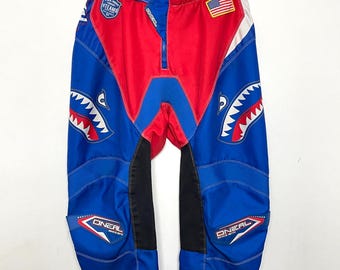 Vintage Y2K Oneal American Flag Patch Checkered Print Shark Mouth