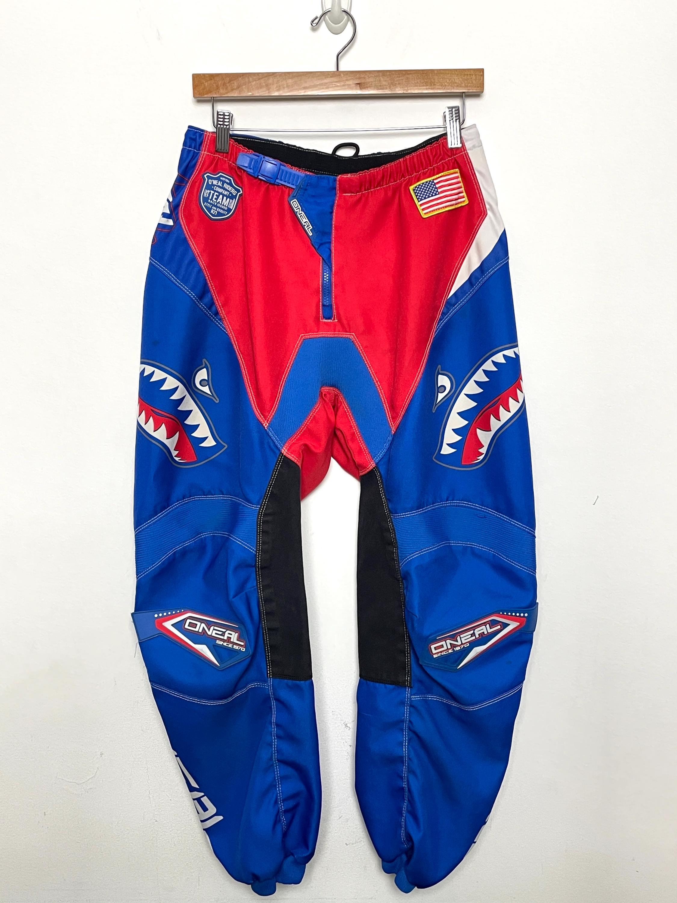 Vintage Y2K Oneal American Flag Patch Checkered Print Shark Mouth