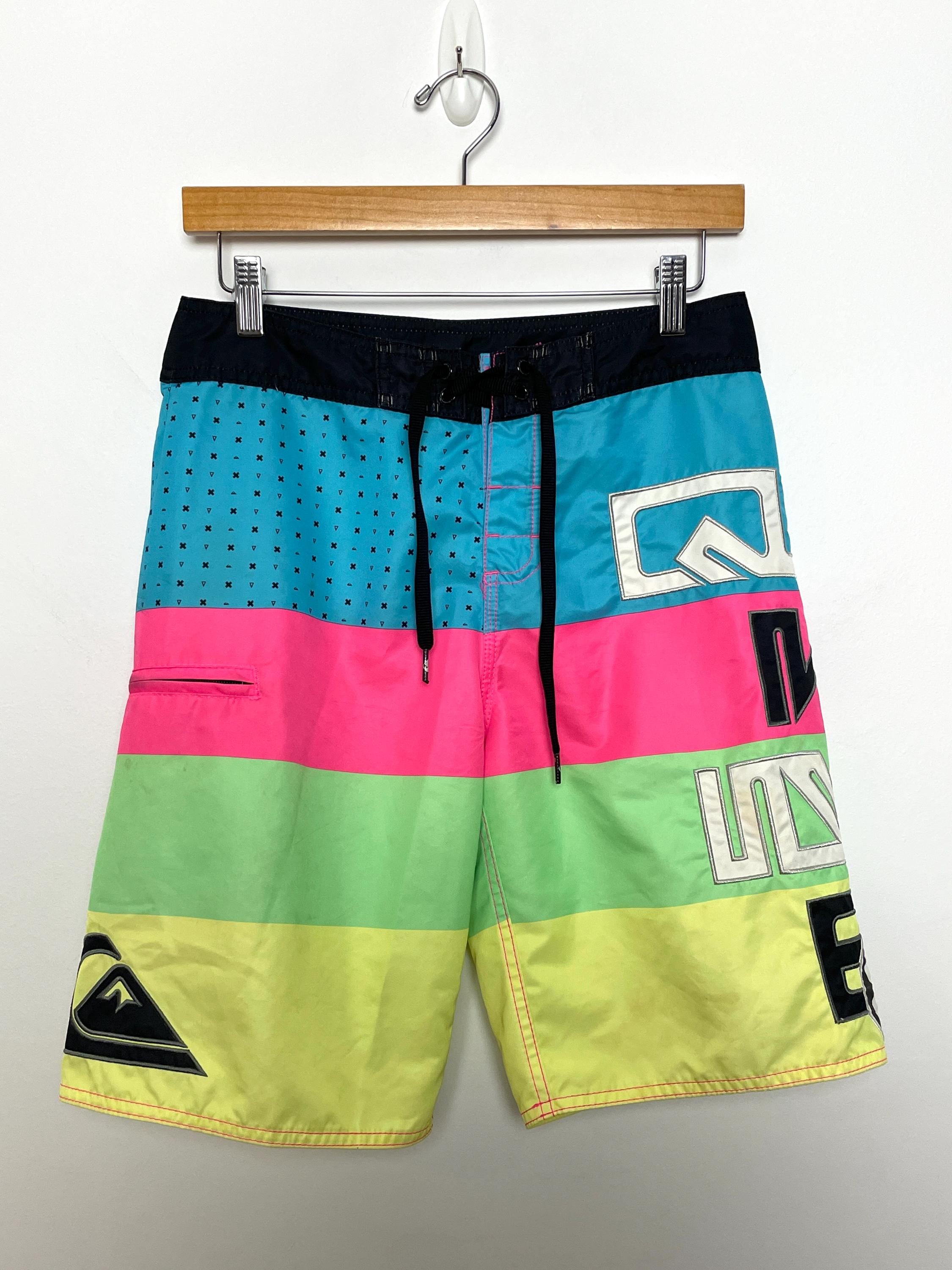Vintage Y2K Quicksilver Multi Color Striped Surfwear Trunks (size