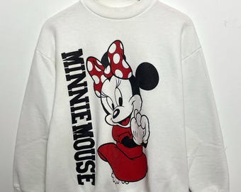 Vintage 1990s Disney Wear made in USA Minnie Mouse Spell Out Graphic Crewneck Sweatshirt (size adult Small)
