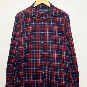 Vintage Polo by Ralph Lauren Blue and Red Checkered Plaid Button Up Long Sleeve Shirt (size adult Medium)