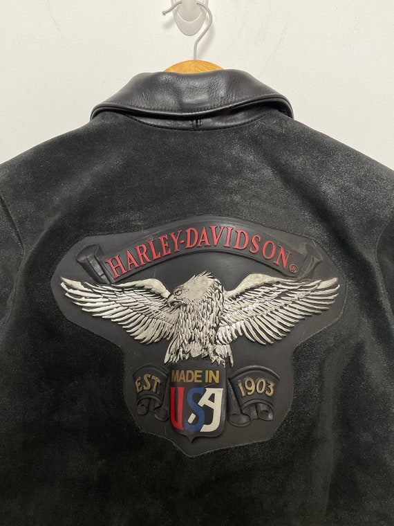 Vintage 1990s Harley Davidson Made in USA Spell Out Eagle Graphic Genuine Leather Youth Motorcycle Biker Jacket size Youth 10 medium Etsy