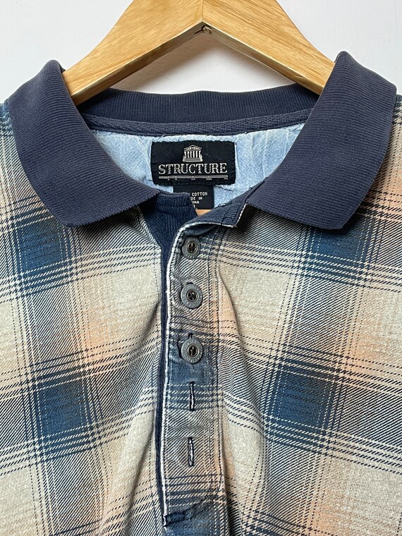 Vintage 1990s Structure Shadow Plaid Print Polo Shirt size Adult 