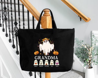 Personalized Halloween Tote Bag, Halloween Candy Bag, Cute Ghost Tote Bag, Halloween Canvas Tote Bag, Retro Pumpkin Tote Bag, Halloween Gift