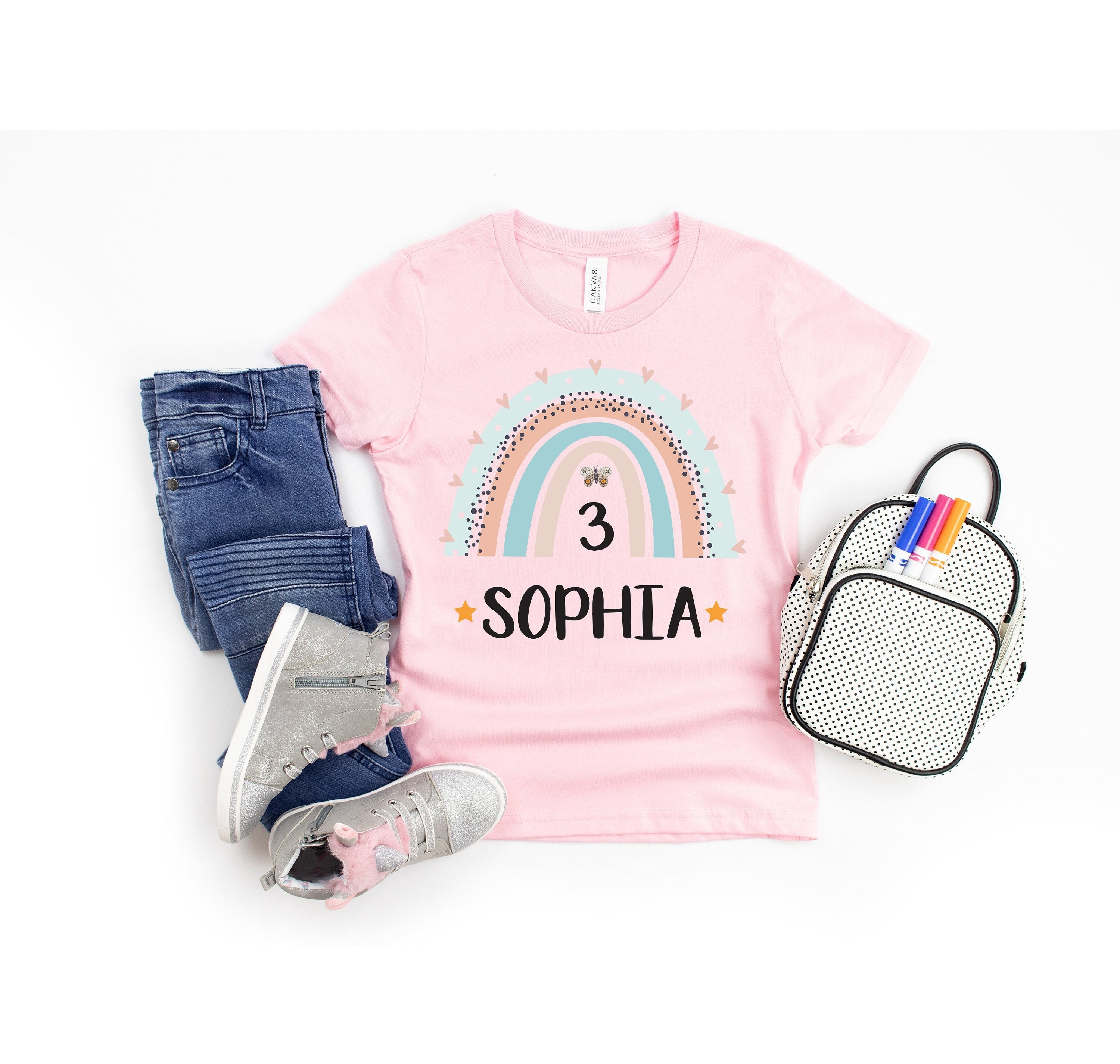 Personalized Rainbow Birthday Kids Shirt, Custom Name Girls Toddler Shirt, Cute Rainbow Birthday Tee, Rainbow Birthday Kids Clothes