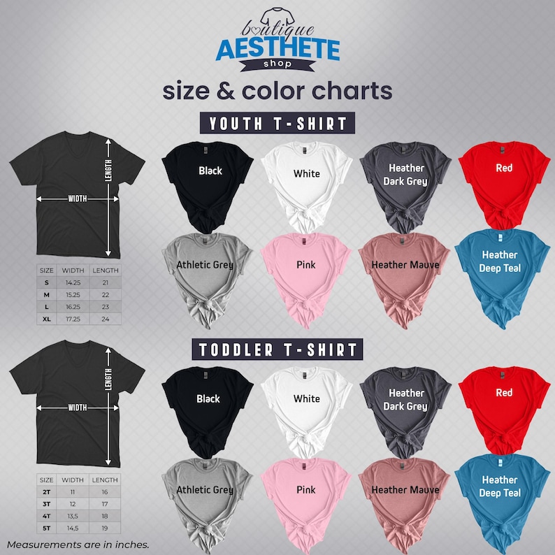 the sizes and colors of a t - shirt