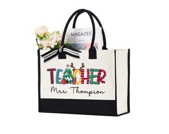 Christmas Teacher Bag, Personalized Teacher Christmas Bag, Christmas Teacher Gifts, Custom Christmas Bag, Teacher Tote Bag, Teacher Gifts
