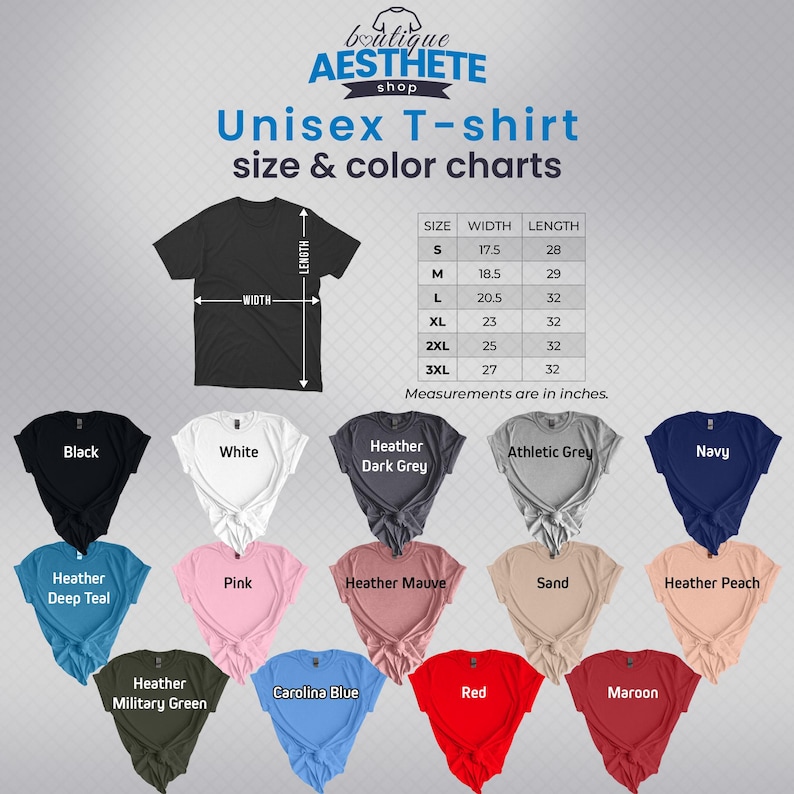 a t - shirt size chart with different colors
