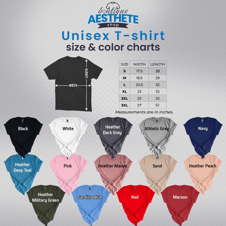 a t - shirt size chart with different colors