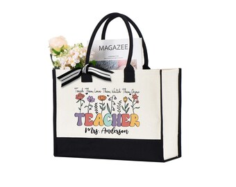 Personalized Teacher Tote Bag, Teacher Floral Bag, Custom Teacher Gifts, Custom Teacher Bag, Women Teacher Tote Bag, Teacher Day Tote Bag