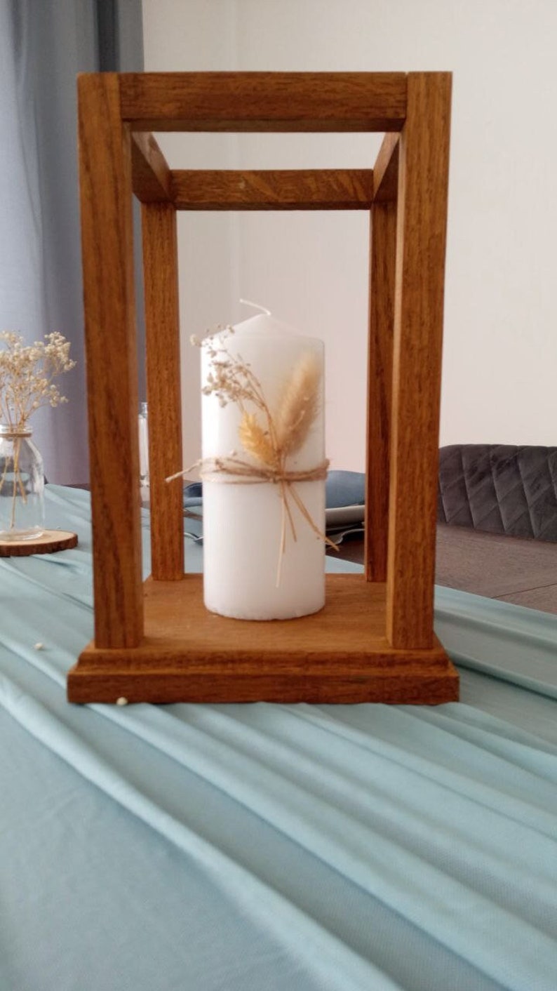 Lanterne en bois, bougeoir, décoration de table, décoration mariage, image 1