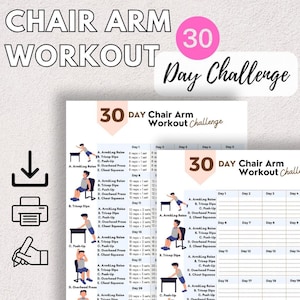 Chair Exercises Shoulders PDF, Arm Workout Sitting, Easy Arm Toning without Weights, Chair Workout Challenge, Triceps&Bicep Seated Exercises