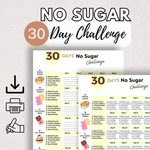 30-Day No Sugar Challenge Printable, Diabetes Checklist, Sugar Detox Guide, Low-Glycemic Planner, No Sweets, Nutrition Challenge, Tracker