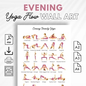 Avondyogareeks pdf, rekoefeningen voor het slapengaan voor ontspanning, asana-yoga-oefening bij zonsondergang, nachtelijke yogiroutine downloaden, verlichting van slapeloosheid