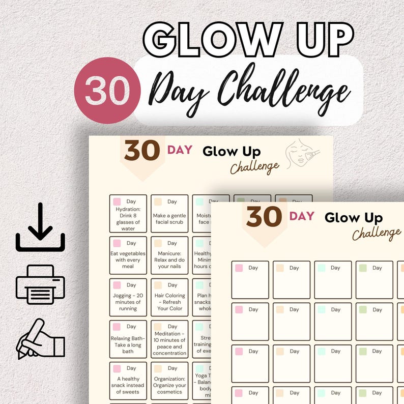 30 Day Glow up Challenge Printable: Self Care Planner (PDF Download) - Etsy