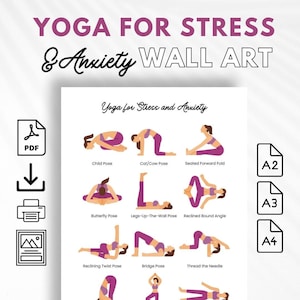 Yoga voor depressie en angst (pdf), stressverlichtende asana-yoga (pdf), afdrukbare grafiek met yogahoudingen voor een rustige geest, gids voor mindfulness-ontspanning