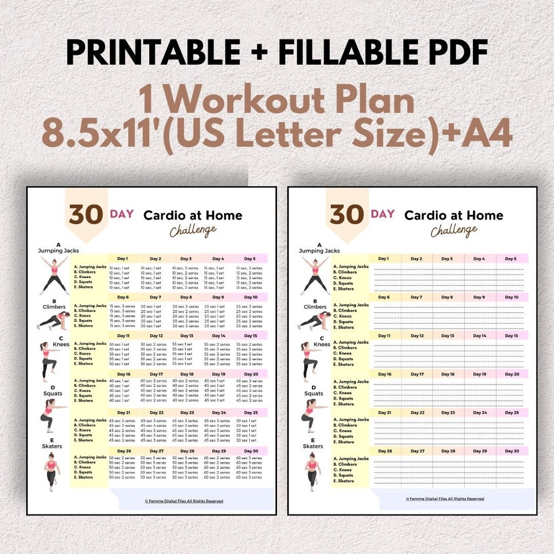 Cardio Routine Print Off 30 Day Cardio Home Workout Challenge for Women (PDF Printable) - Etsy