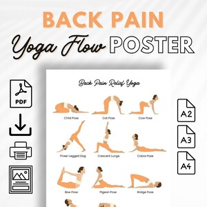 Yogatherapie voor verlichting van rugpijn PDF, zachte asana voor beginners, flexibiliteit en mobiliteit afdrukbare houdingen, diepe strekkingen rug, houdingsoefeningen