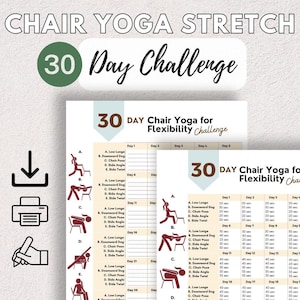 Chair Yoga for Flexibility, 30-Day Challenge for Flexibility, Printable Desk Job Back Stretches, Chair Exercise for Seniors,Office Yoga Pose