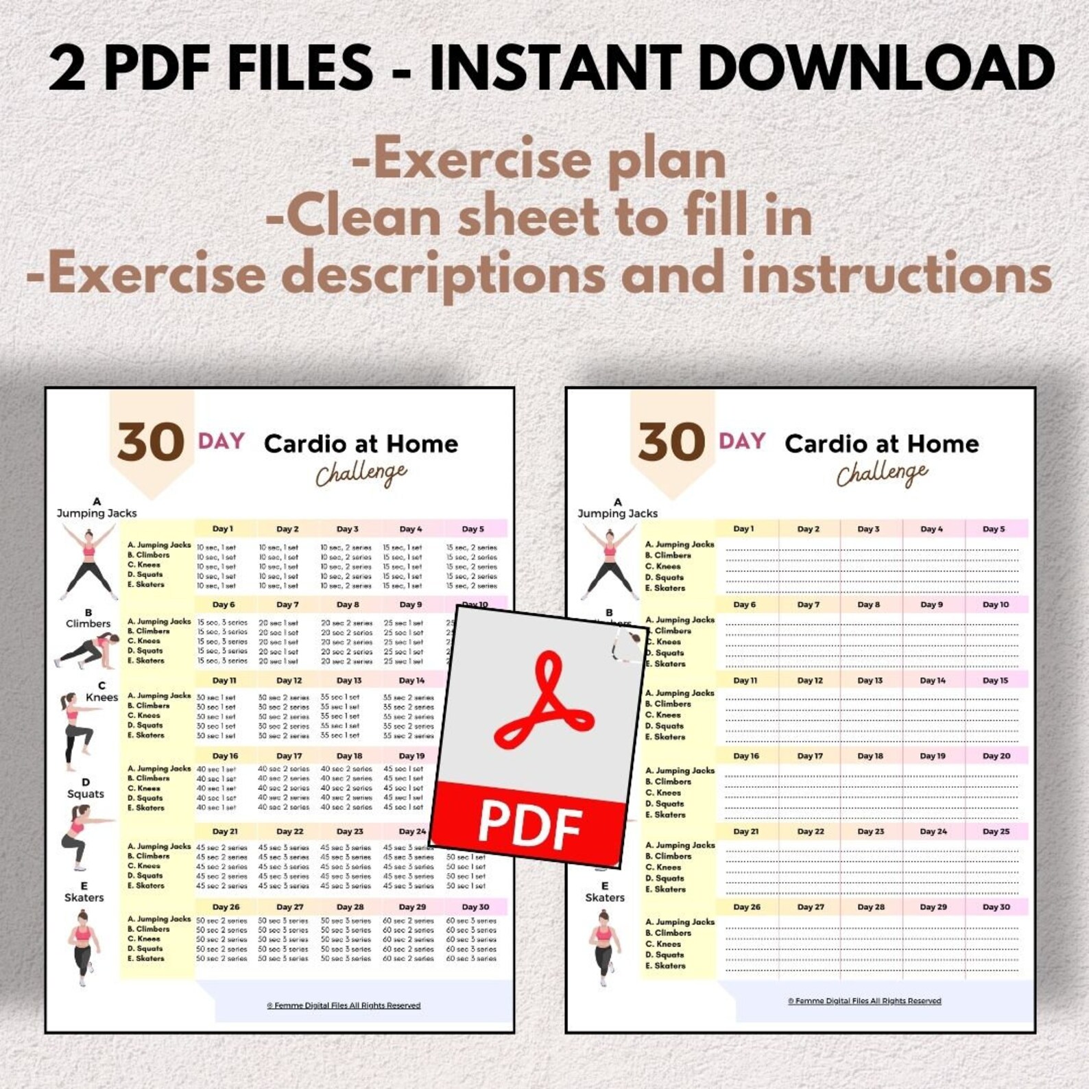 Cardio Routine Print Off 30 Day Cardio Home Workout Challenge for Women (PDF Printable) - Etsy
