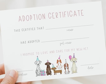 Dog Certificate of Adoption Editable, Let's Pawty Dog Adoption Printable, Dog Pawty Adoption Instant Download, Adopt a Dog Digital Download