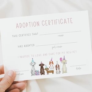 Dog Certificate of Adoption Editable, Let's Pawty Dog Adoption Printable, Dog Pawty Adoption Instant Download, Adopt a Dog Digital Download