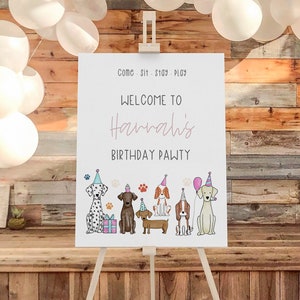 Dog Pawty Birthday Welcome Sign, Let's Pawty Welcome Printable, Puppy Party 8x10 Instant Download, Digital Download Welcome Sign 16x20 Dogs