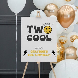 Two Cool Birthday Welcome Template, Smiley Face Instant Download Welcome Sign, Welcome Sign Two Cool Birthday Party. 16x20, 18x24, Editable