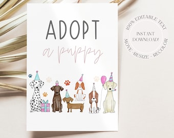 Adopt a Puppy Sign  Editable, Let's Pawty Dog Adoption Sign Printable, Dog Party Adopt Instant Download, Digital Download Adopt a Pet Sign