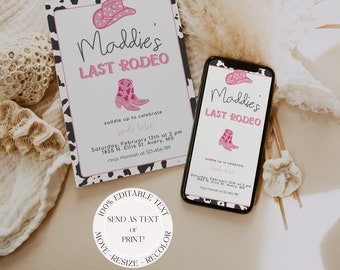 Last Rodeo Bridal Shower Invite Template, Last Ride Bachelorette Instant Download, Digital Rodeo Bridal Invitation, Editable Cowgirl Invite