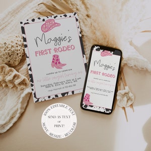 First Rodeo Girl Birthday Invite Instant Download, Editable My First Rodeo Invitation, 1st Rodeo Cowgirl Birthday, Cowgirl Digital Download