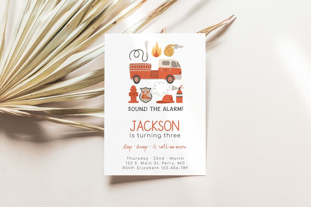 Fire Truck Invitation Template, Editable Fire Truck Invitation, Instant